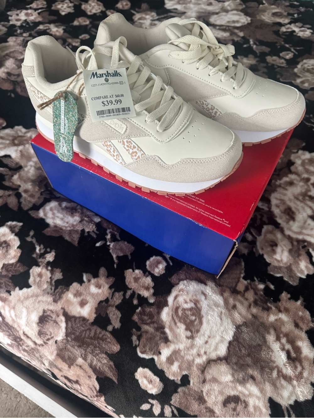 Reebok Women's Cream and Leopard-Accent Casual Sneakers